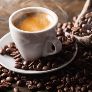 Cup of Coffee and Coffee Beans