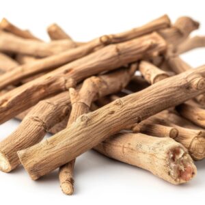 Dried roots of ashwagandha stacked together for use in herbal remedies and traditional medicine practices